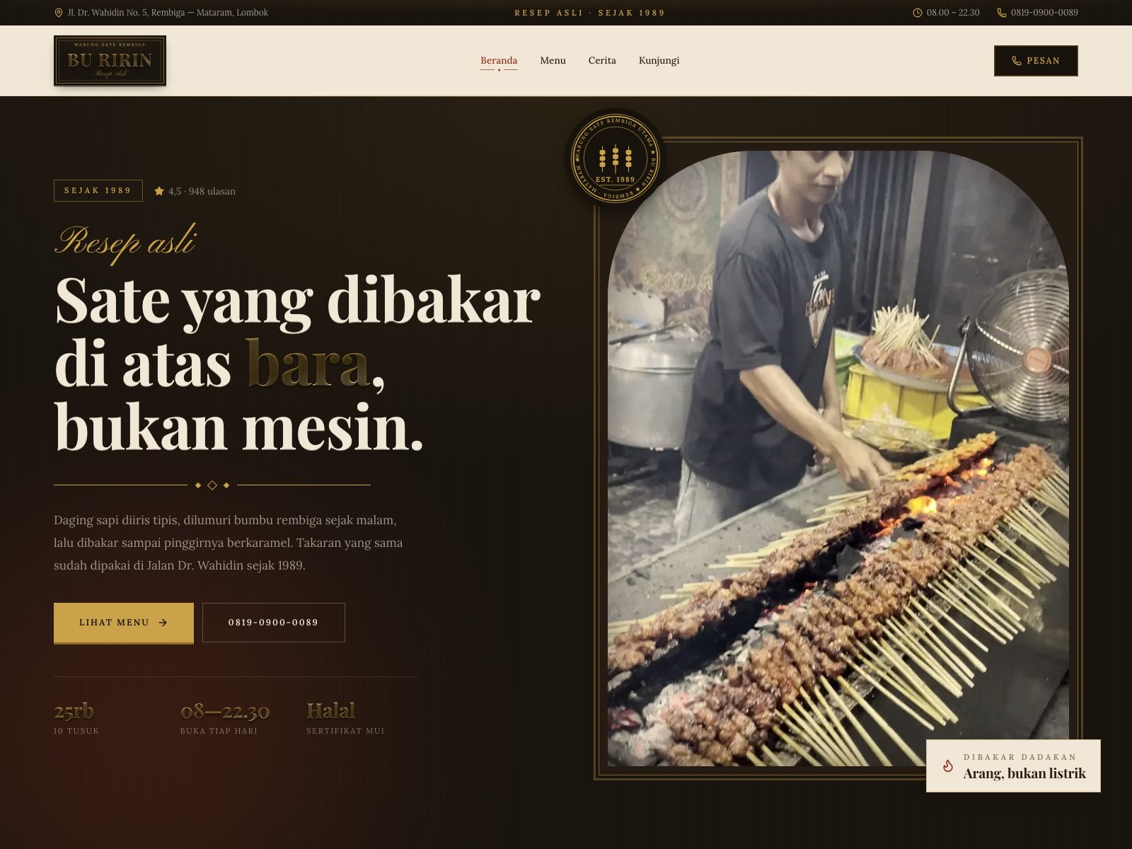 Contoh desain website Warung Sate Rembiga Utama Bu Ririn — Rumah makan